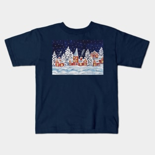 Winter landscape with red houses Kids T-Shirt